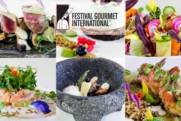 a collage of  mexican foods and dishes prepared for the gourmet festival in Puerto Vallarta Mexico. 