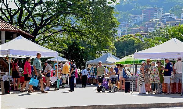 People shopping at the Farmers Market in Old Town Puerto Vallarta