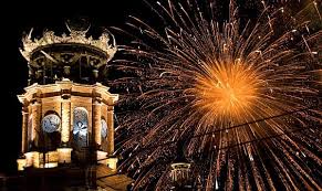 fireworks behind the church on new-years eve in puerto-vallarta