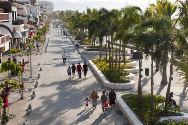 people strolling down the malecon in Puerto Vallarta