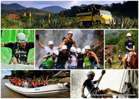 a collage of photos depicting people on an adventure tour in Puerto Vallarta