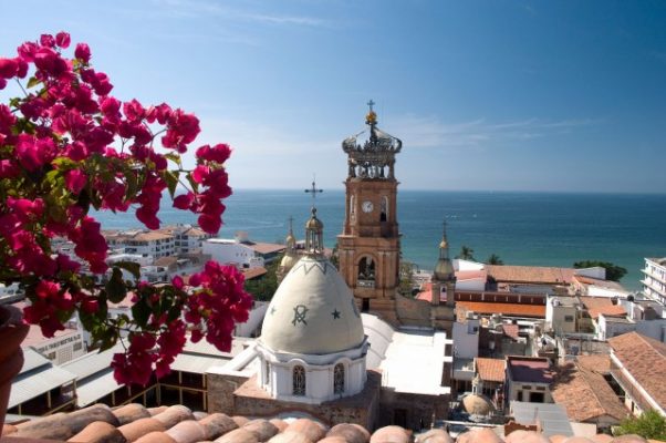 roof top view of the church steeple in Puerto Vallarta Mexico