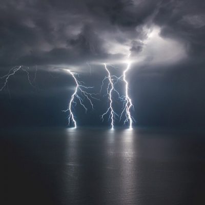 Lightning strikes the Bay of Banderas. 