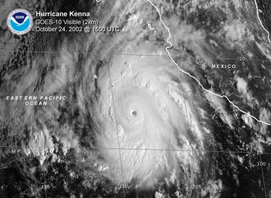 Satellite image of Hurricane Kenna brushing the west coast of Mexico