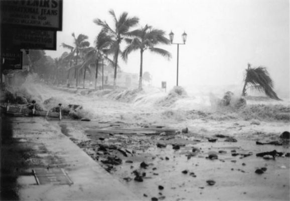 storm surge from Hurricane Kenna floods over the Malecon in Puerto Vallarta.