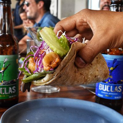 Famous Fish Taco with a local beer